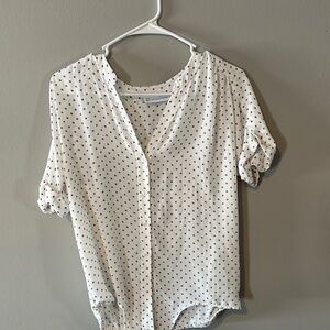 New York & Company White Blouse with Black Polka Dots